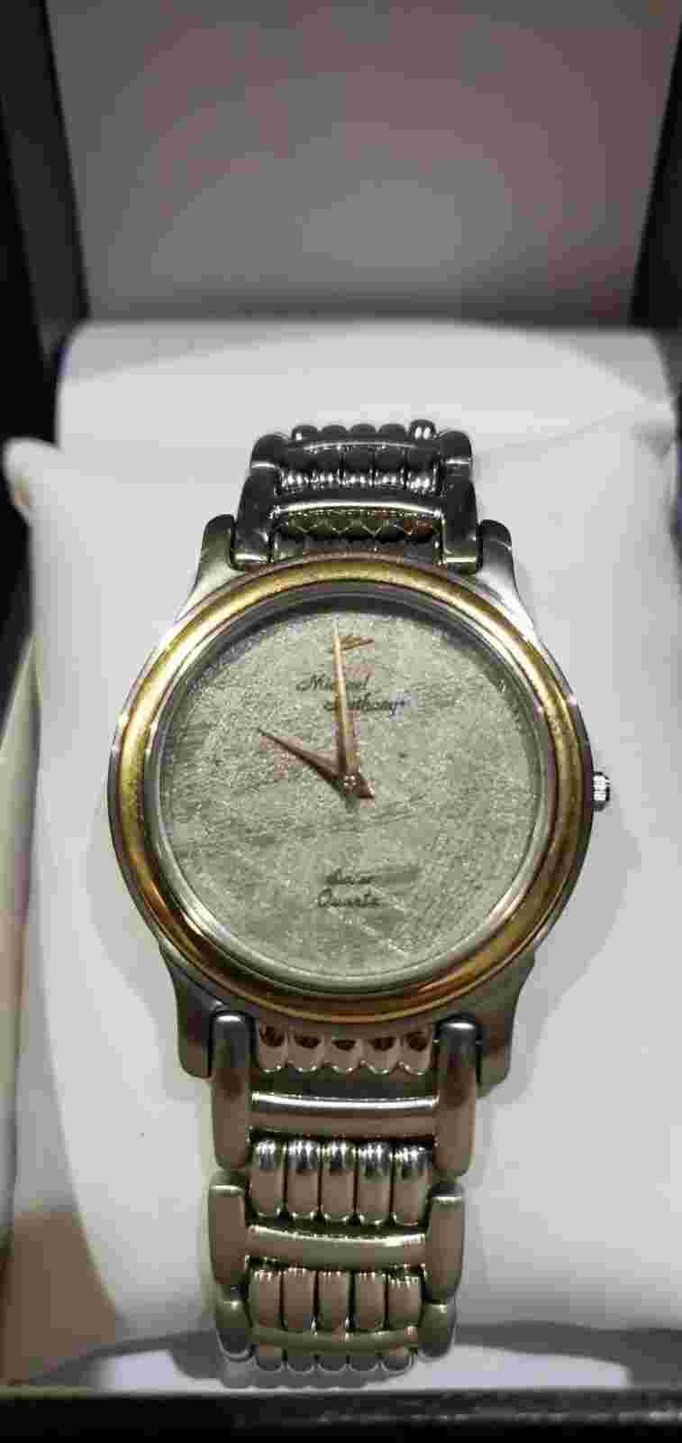 Rare Vintage Michael Anthony Meteorite Dial 14k Gold Bezel Quartz Mens Watch