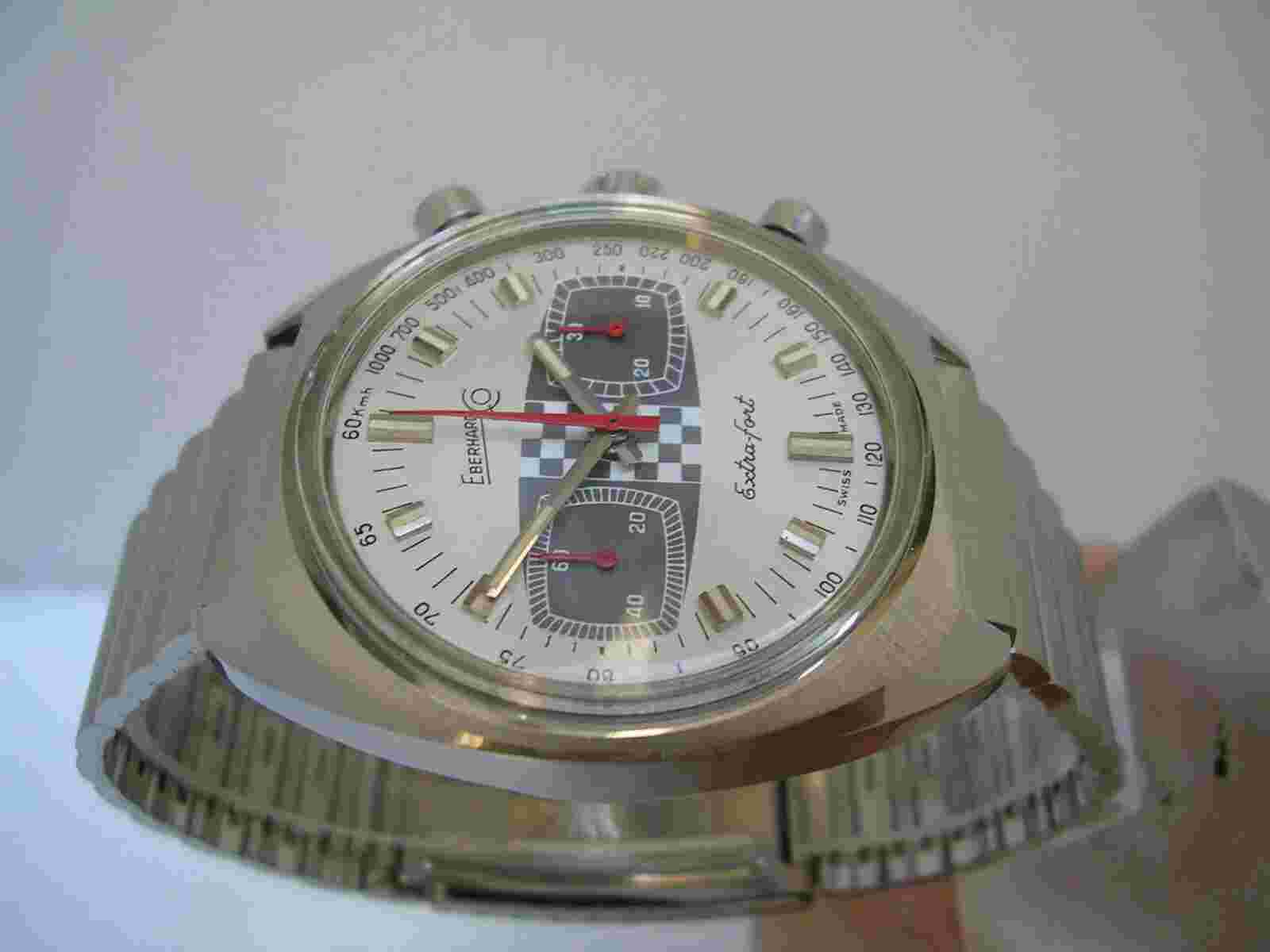 EBERHARD EXTRA-FORT RACING CHRONO 31006 NEW OLD STOCK STEEL BOX&PAPERS 70s WATCH
