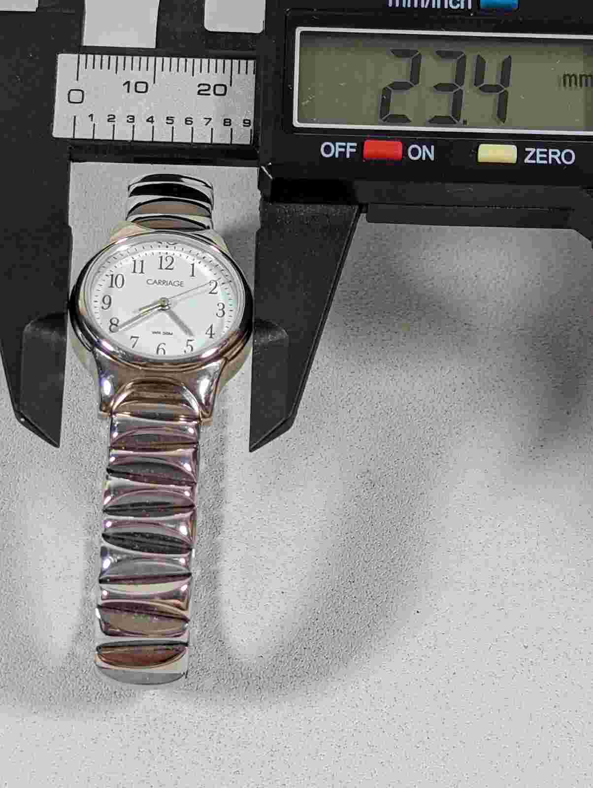 Carriage By Time White Dial Roind Silver Tone Case Stainless Steel Stretch Watch