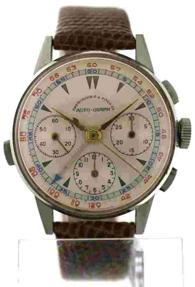 RARE Vintage 1950s Heuer for Abercrombie Fitch Auto-Graph Chronograph Watch 72C