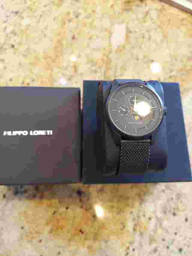 New Filippo Loreti Men's Black  Venice Moonphase Black Mesh Bracelet Watch