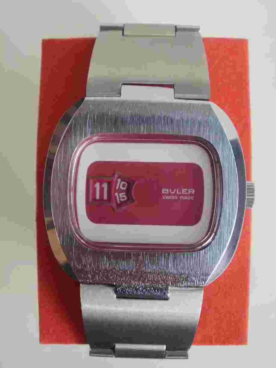 Buler swiss digital big 39 mm. new old stock two tone dial vintage wrist watch