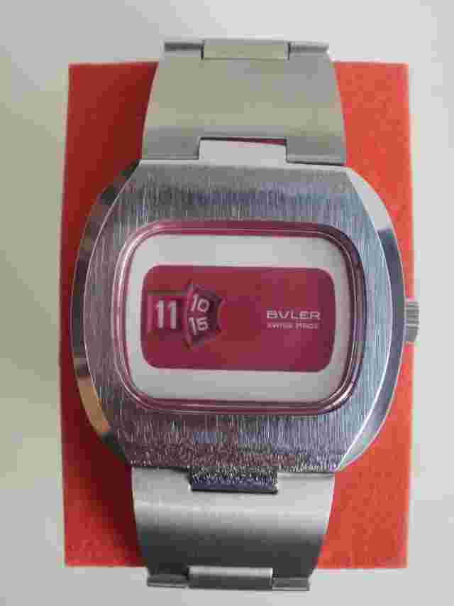Buler swiss digital big 39 mm. new old stock two tone dial vintage wrist watch