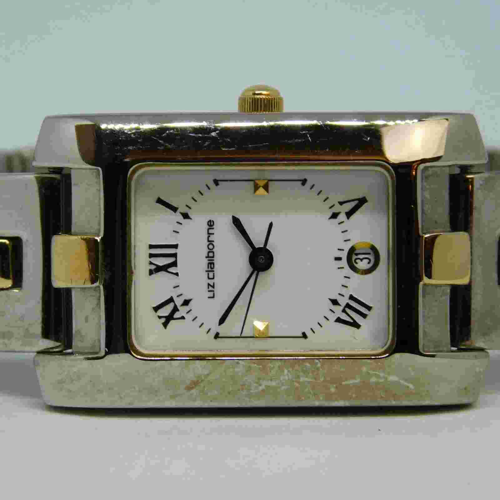 Liz Claiborne Two Tone Quartz Analog Women's Watch Sz. 6" New Battery