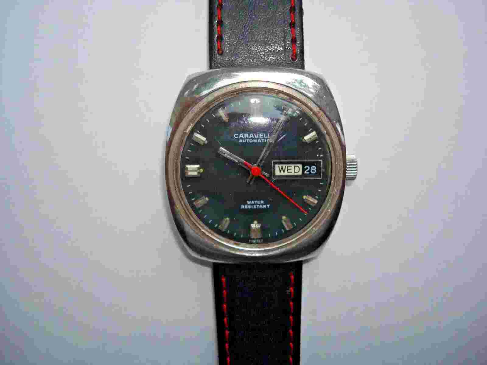Bulova Caravelle M9 Mens Automatic Watch Black Dial DD Red Arrow New Band Runs