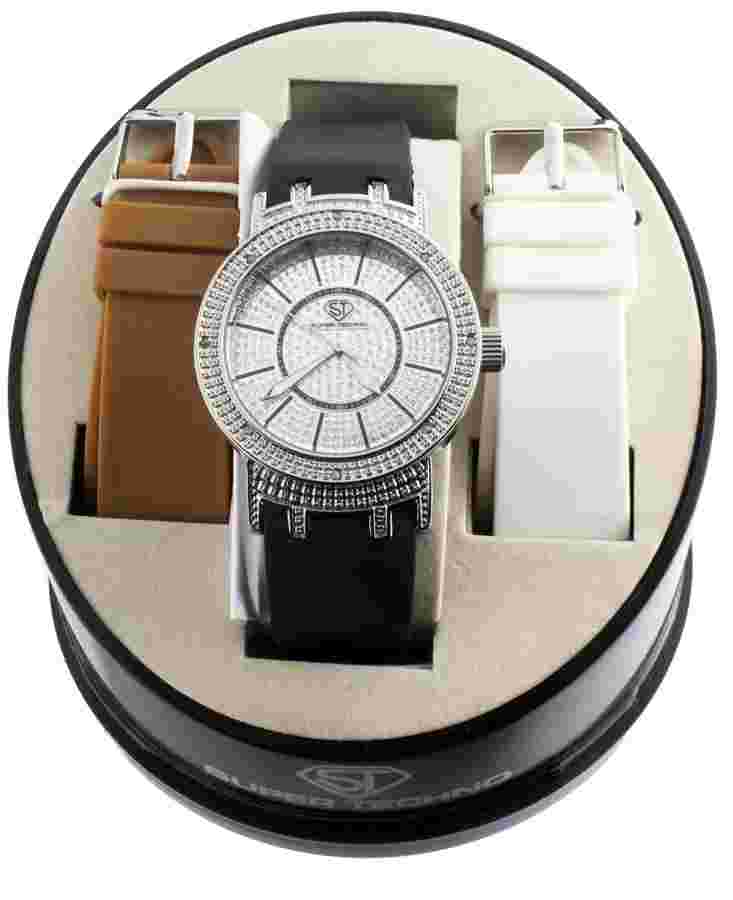 Super Techno M-6171 12D Women's Silver Dial  Black Rubber Band Watch