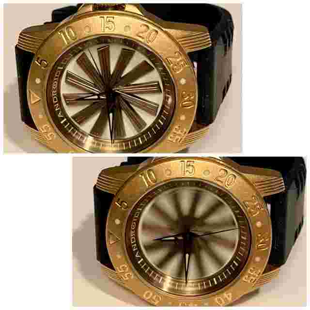48mm Auto SPINNING Goldtone Blades Luminous Dial Black Strap ANDROID Mens Watch