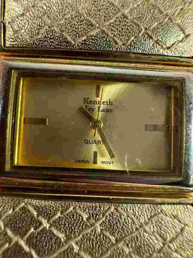 Kenneth Jay Lane Watch Wide Buckle Band Leather  Quilted Rare Womens Heavy
