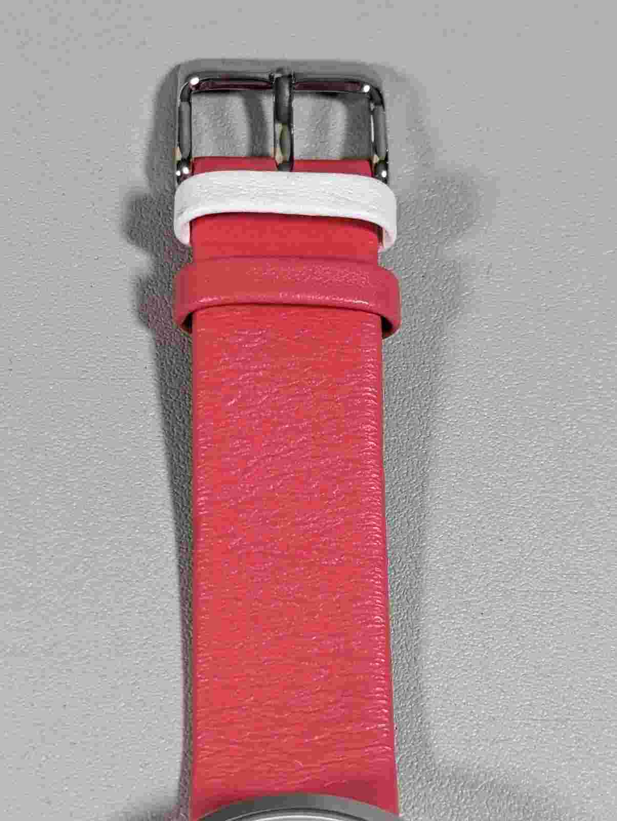 BCBGeneration Love White Dial Round Silver Tone Case Pink Leather Band Watch