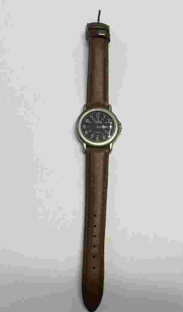 TIME QUARTS WATCH JAPAN MOVT. STAINLESS STEEL LEATHER BAND AS IS PARTS REPAIR