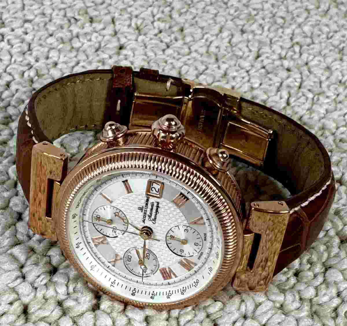 Jacques Lemans Rose Gold Swiss Chronograph , Valjoux 7750 Movement Rare Vtg. NIB