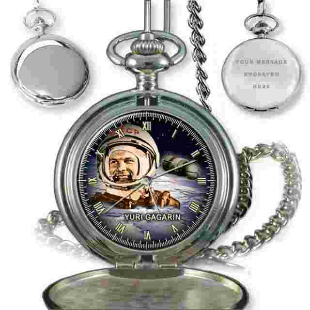 YURI GAGARIN 1st MAN IN SPACE POCKET WATCH BIRTHDAY WEDDING GIFT ENGRAVED