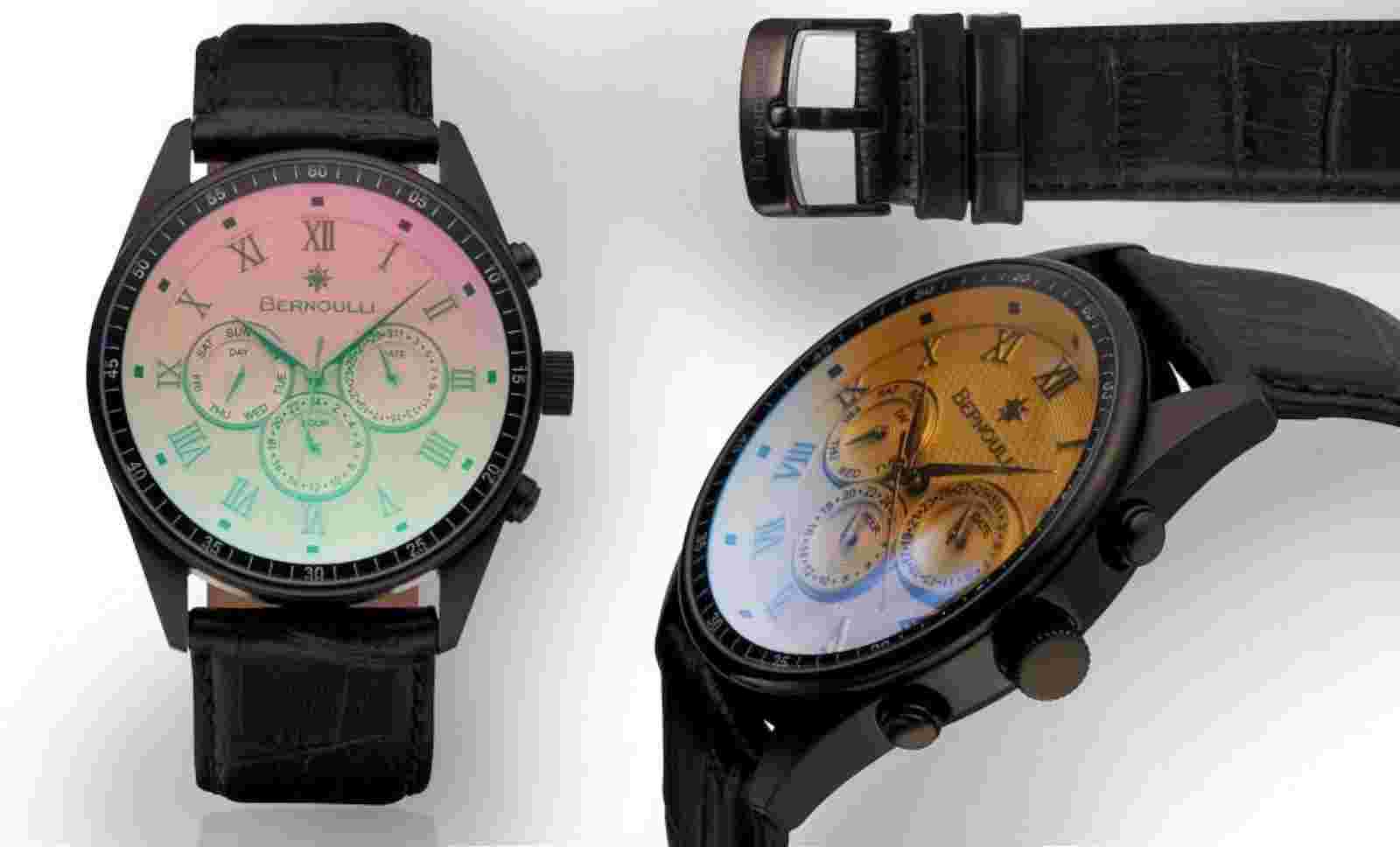 Bernoulli 0585M Men Eclipse Collection Multi-Function Shiny Pink Dial Watch