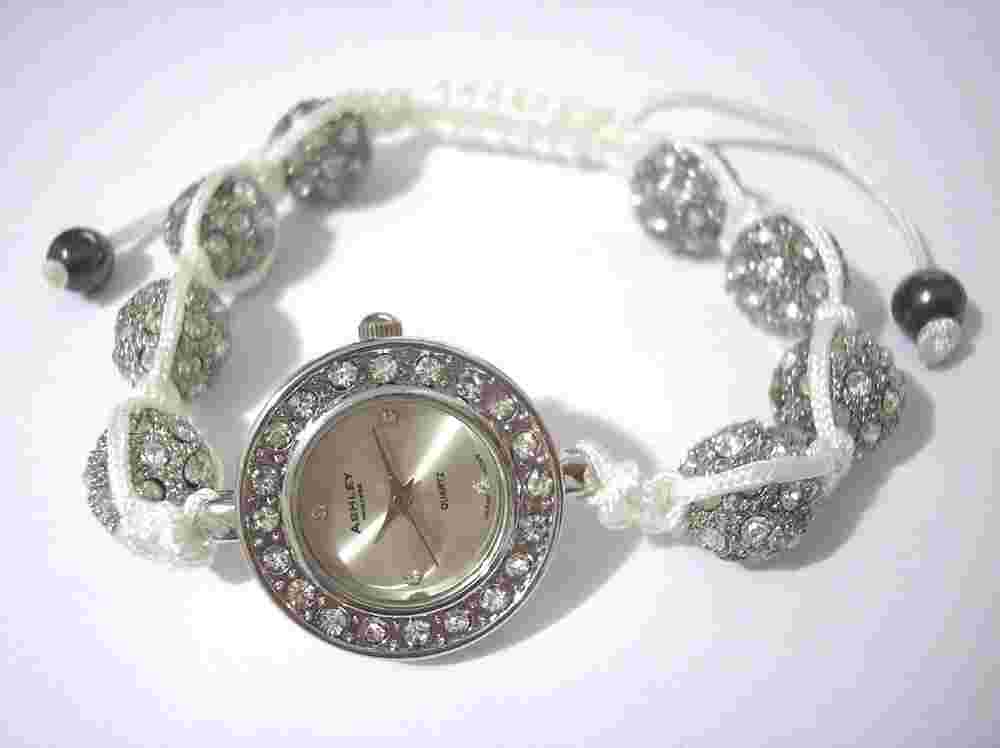Ashley Princess Silver Tone Metal Case Shamballa Bracelet Women's Watch # 2897