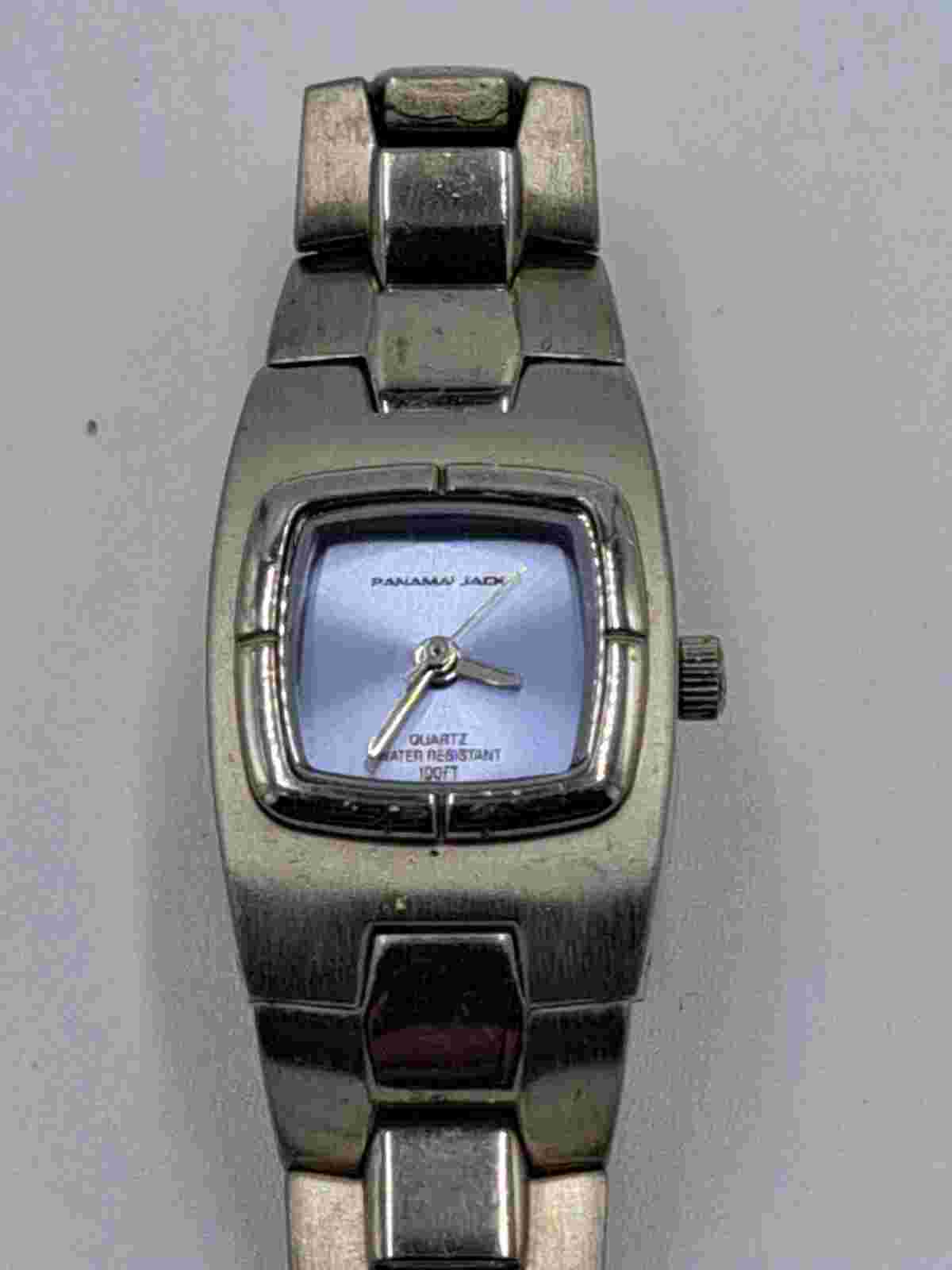 Panama Jack Womens Quartz Watch Silvertone 100' Water Resistant Square WORKS EUC