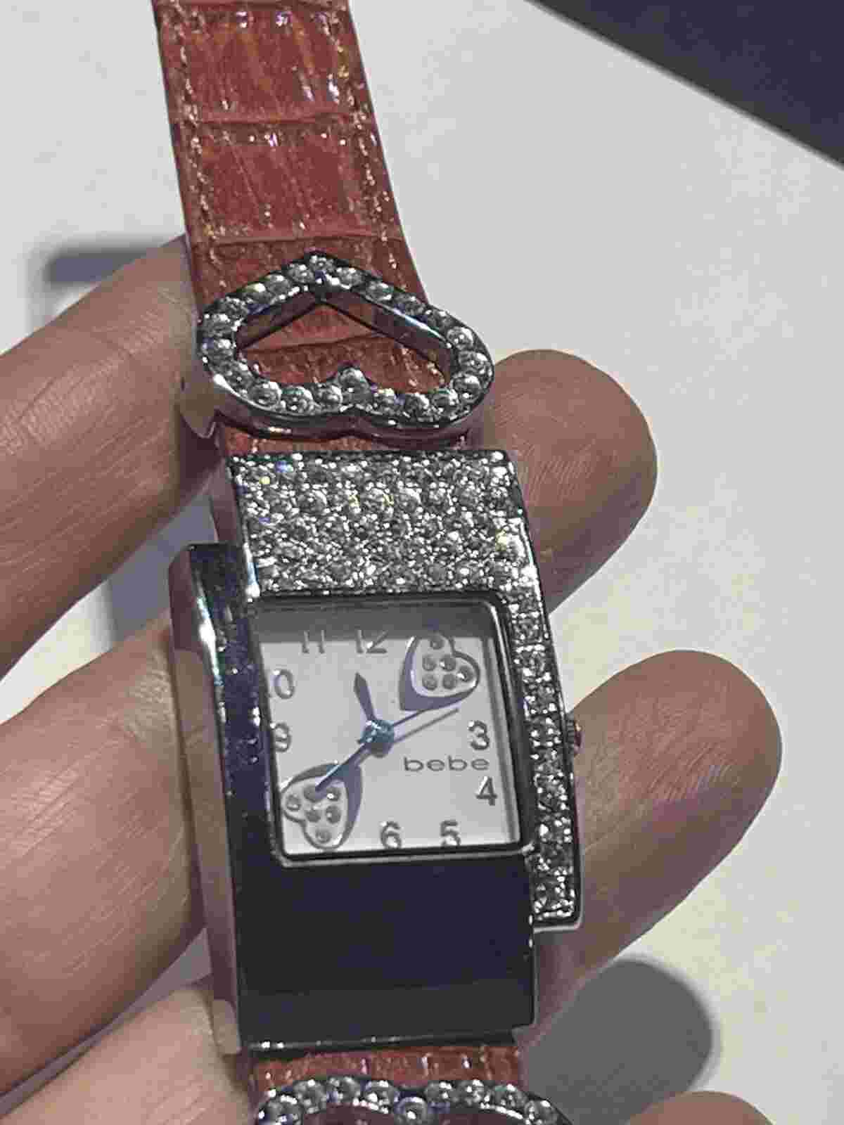BEBE Silver Hearts Rhinestone Watch