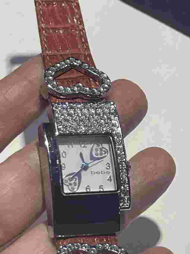 BEBE Silver Hearts Rhinestone Watch