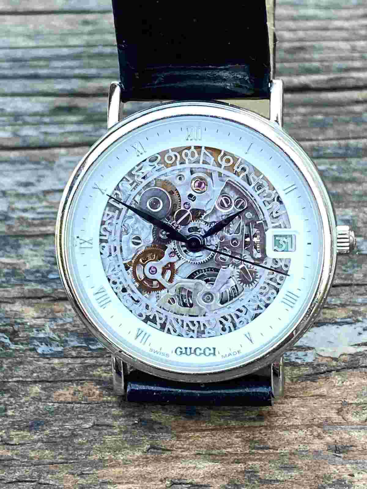 Excellent Very rare GUCCI Platinum .950 Skeleton Swiss Automatic ladies watch