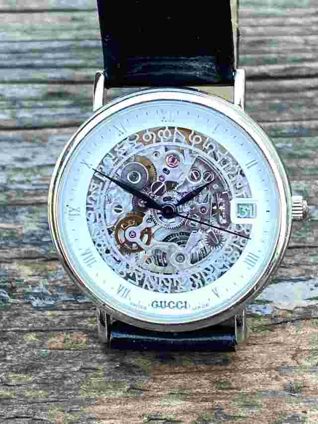 Excellent Very rare GUCCI Platinum .950 Skeleton Swiss Automatic ladies watch