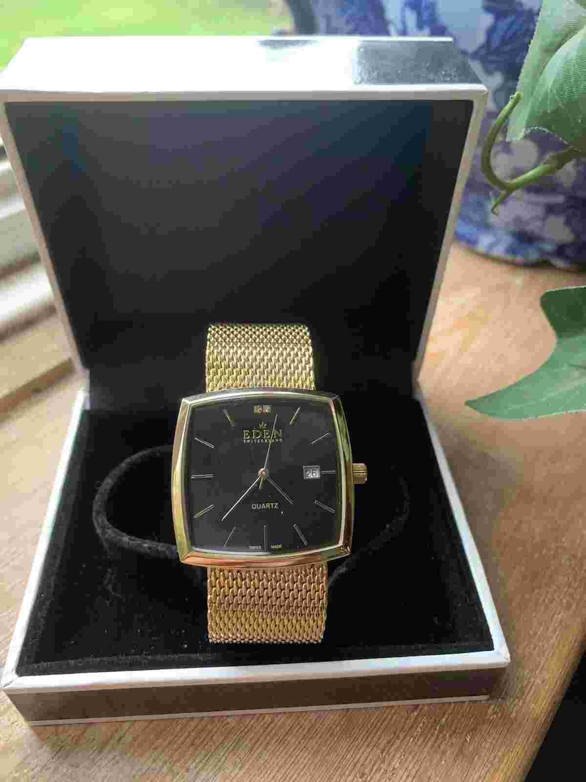 Eden Switzerland Swiss Made Gents Watch Gold Plated With Box Working