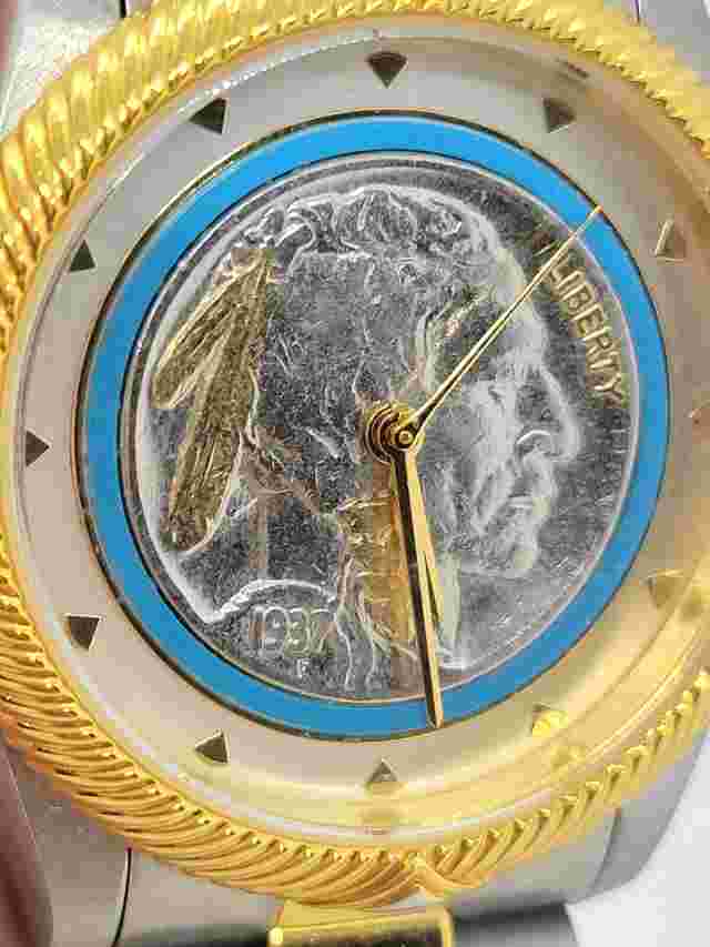 Bradford Exchange Watch 1937 Indian Head Buffalo Nickel 2-Tone Band BGE - READ