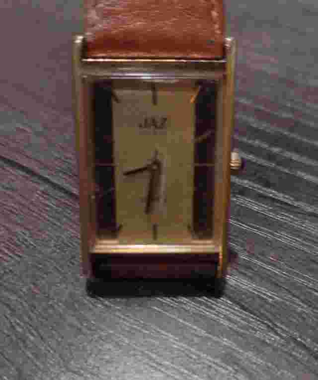 VINTAGE "JAZ PARIS" ELEGANT MENS/UNISEX  GOLD FACE BROWN LEATHER STRAP NEW BTRY