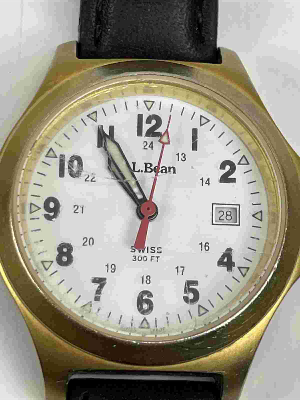 Vintage L.L. Bean Gold Tone Swiss 300ft Field Quartz Watch Not Running
