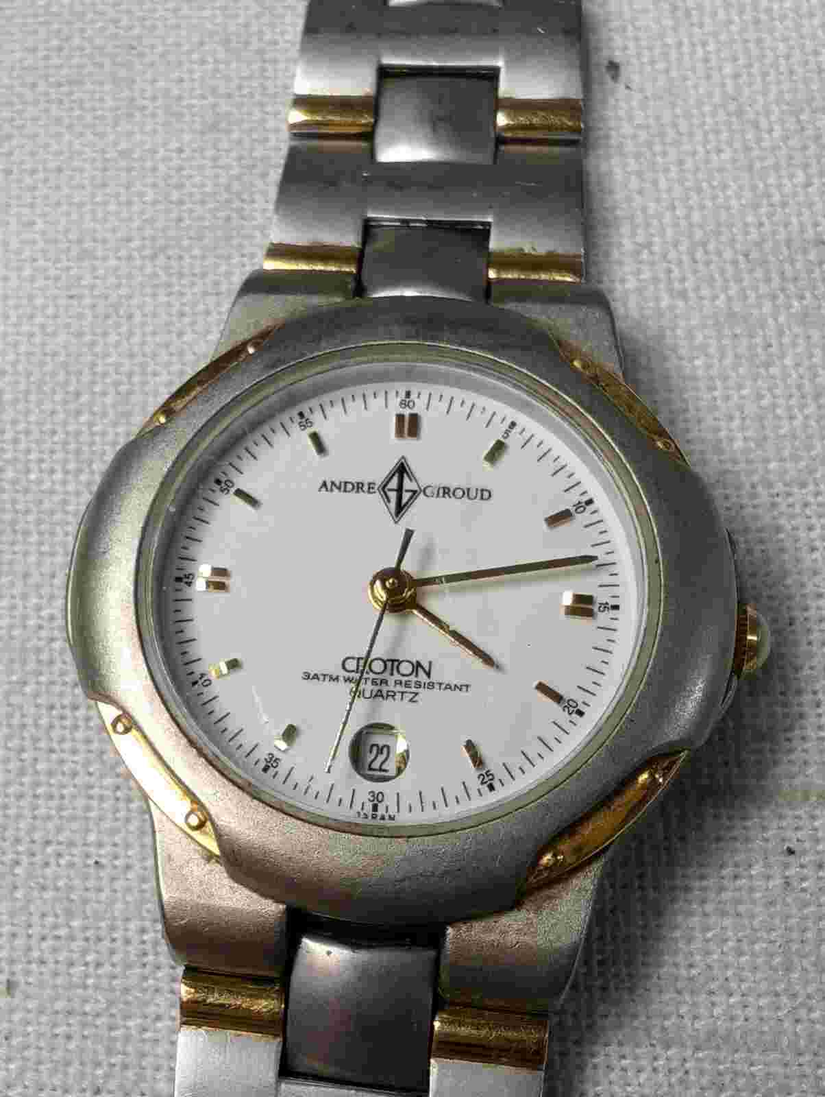 Andre Giroud by CROTON Two Tone Quartz Women's Watch 8" New Battery