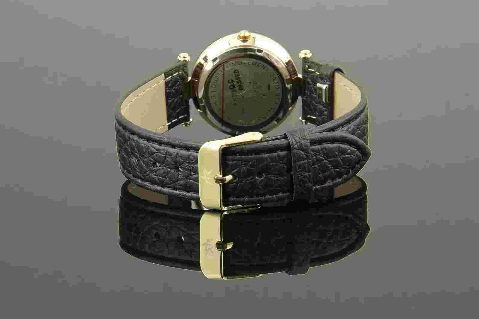 Women's Watch Wristwatch Black Gold Leather Women's Bracelet Watch Gold U478
