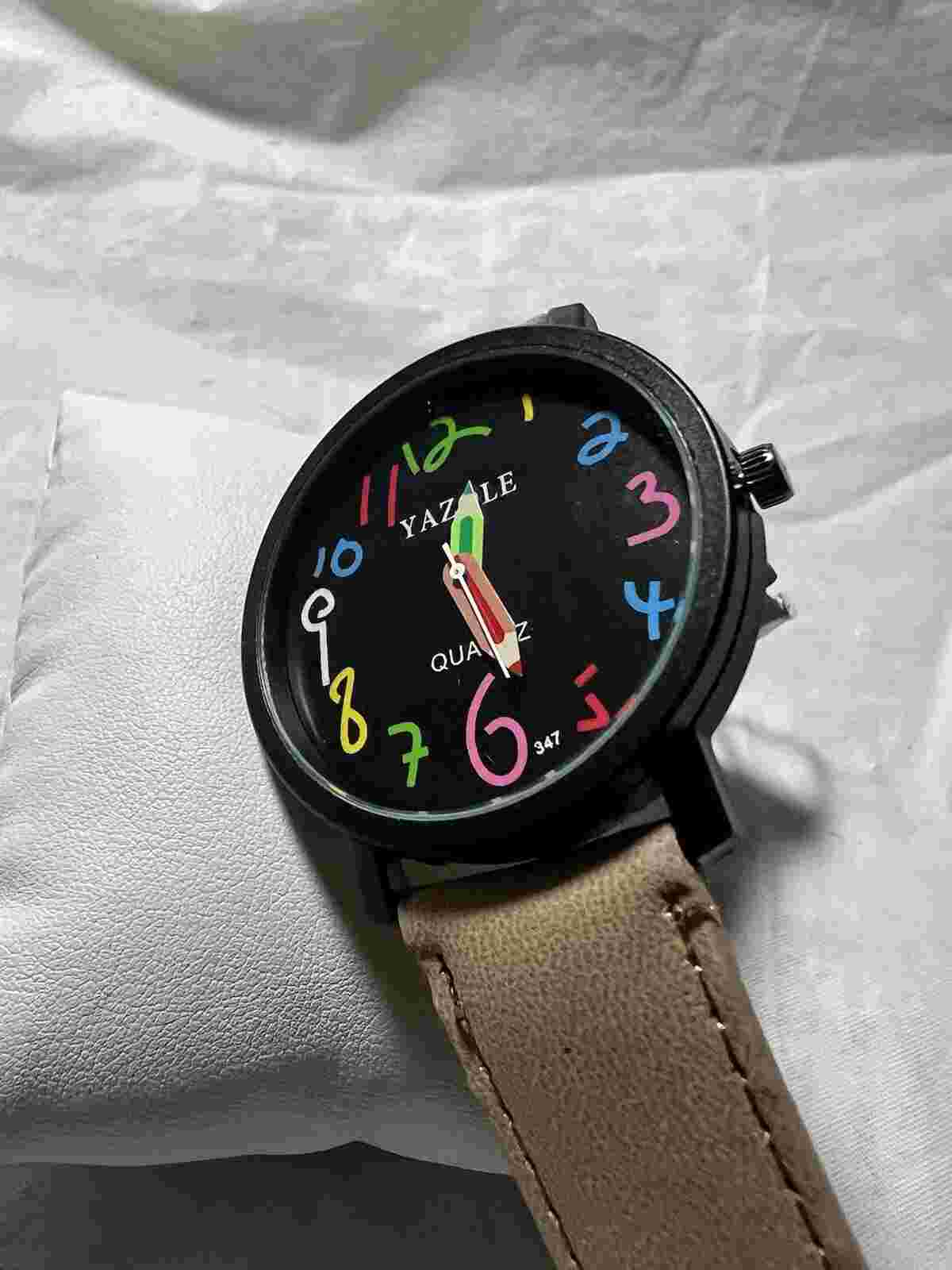 yazole watch, Blackface multicolor  markers ,45mm Case, Water Resistant, unisex