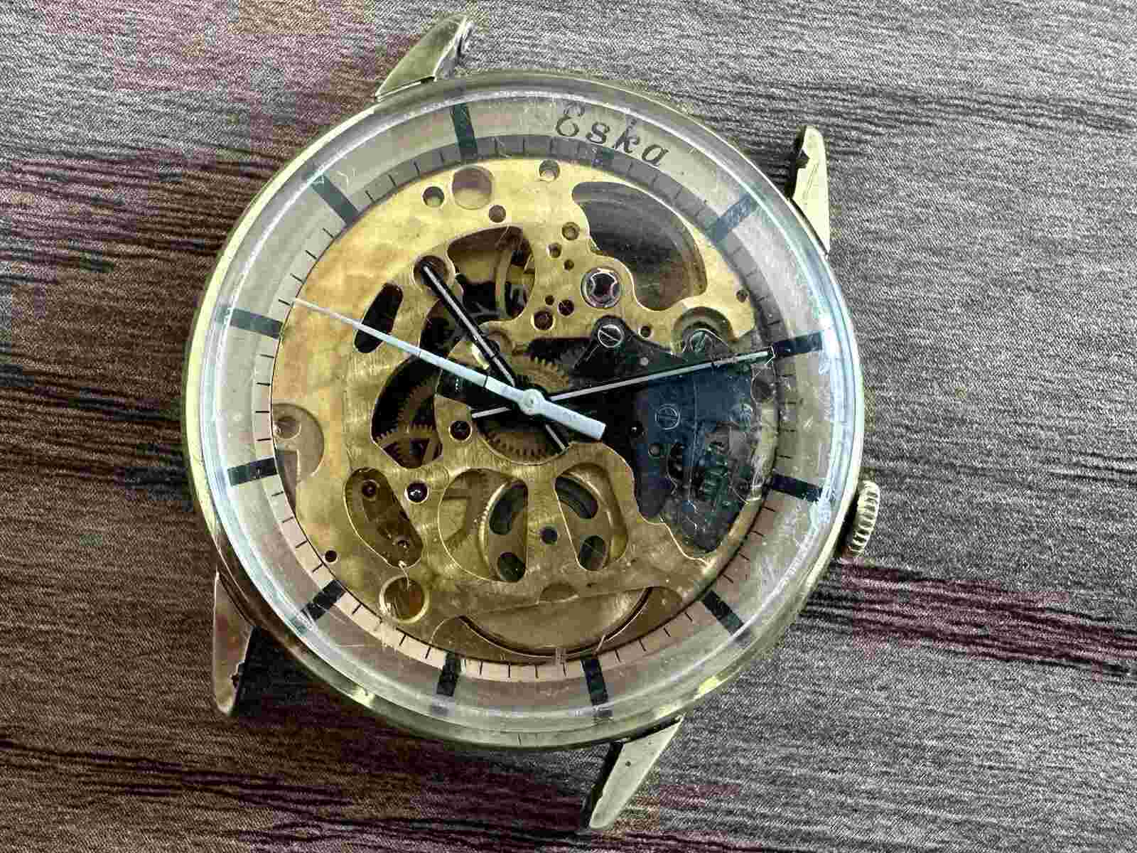 Eska Watch Co Skeleton Mechanical Vintage For Repair 35mm