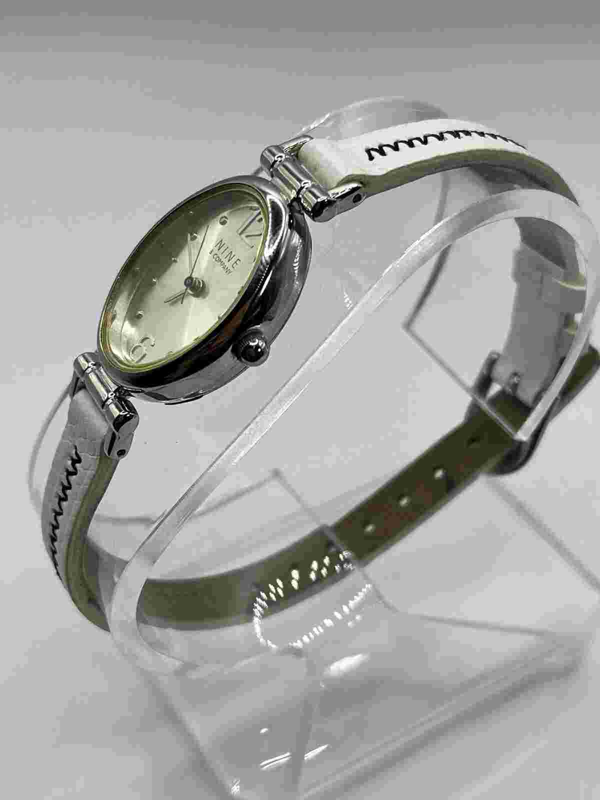 Nine & Company Watch Women's Stainless Silver White Leather Band- New Battery!