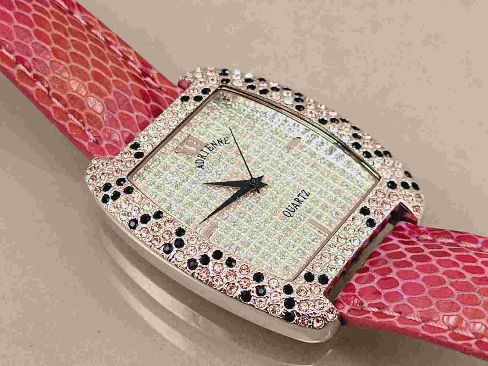 ADRIENNE VITTADINI BEAUTIFUL  PINK AND BLACK CZs QUARTZ WOMEN WATCH