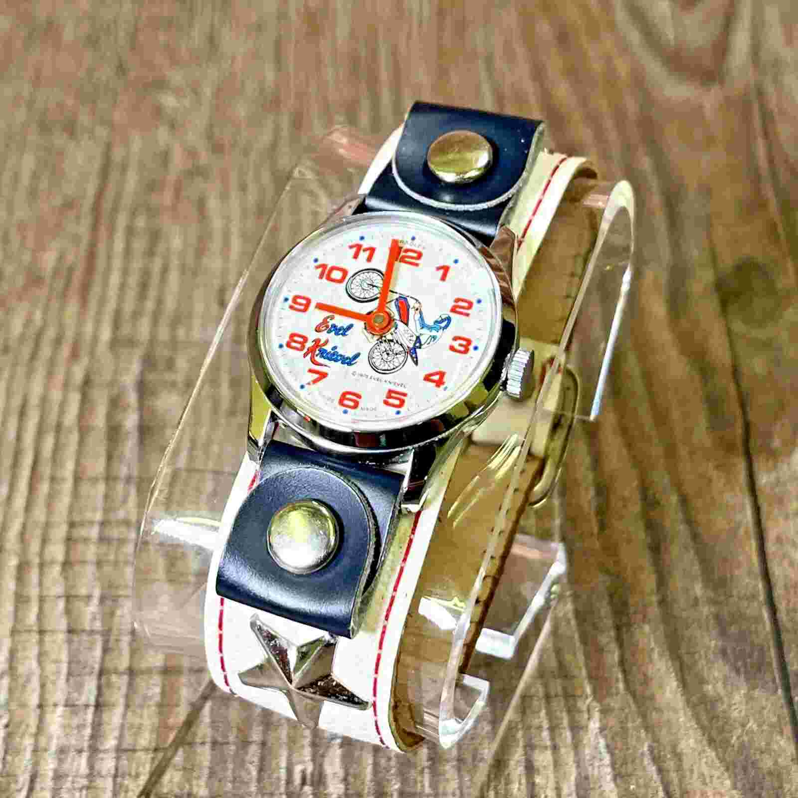 1975 Evel Knievel Watch White Band with Stars - Runs - Excellent Condition