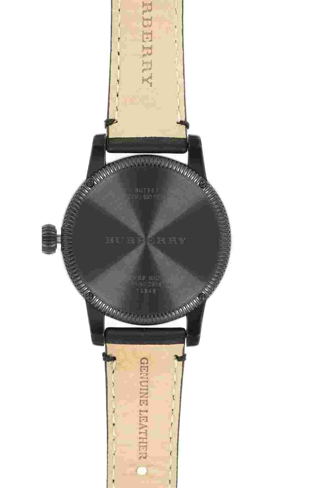 Burberry BU7867 Utilitarian GMT Subdial Black Leather Band Men's Watch