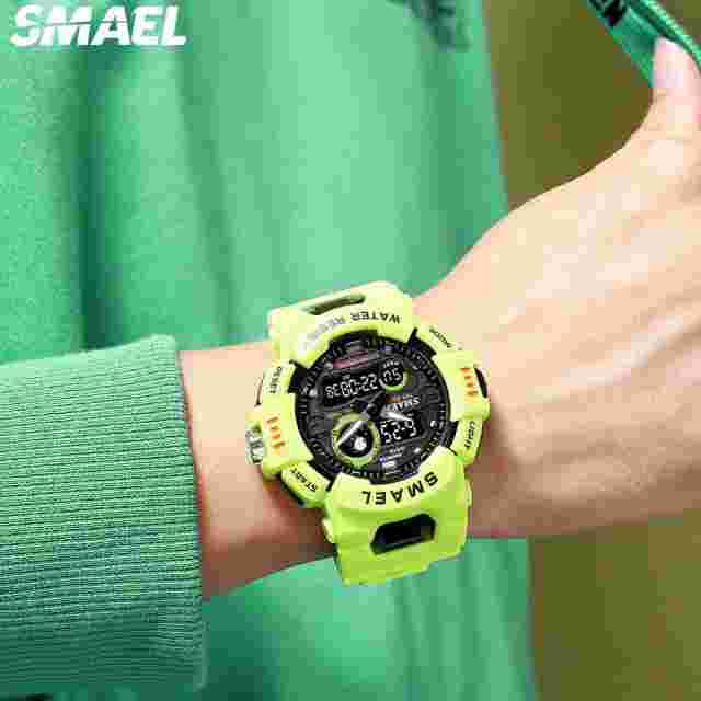 SMAEL Men Sport Watch White Strap Boy Digital Wristwatch Shockproof Stopwatch