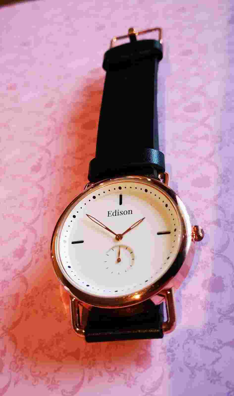 Edison Classic Subdial Watch in Rose Gold With Black Leather Strap.