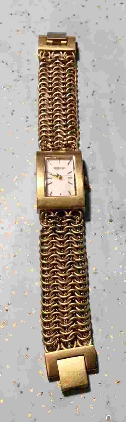 KENNETH COLE REACTION KC4568 MESH CHAINMAIL GOLDTONE WATCH 7" SM/MED BAND NO BOX