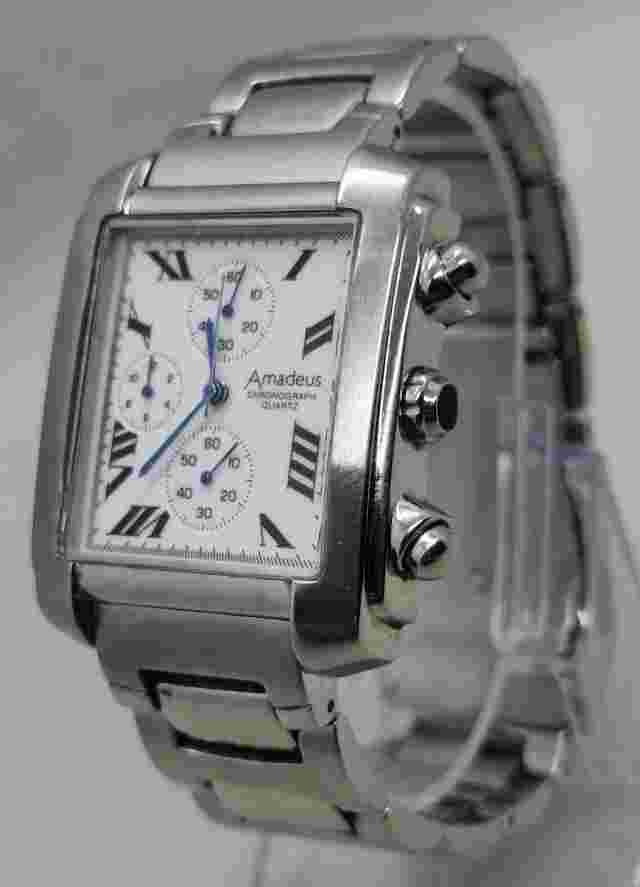 Vintage Amadeus Chronograph Tank Shaped Gents Bracelet 51mm Quartz Wrist Watch