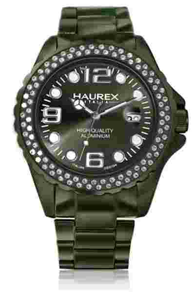 Haurex Italy Women's XK374DVV InkStones Luminous Crystal Green Aluminum Watch