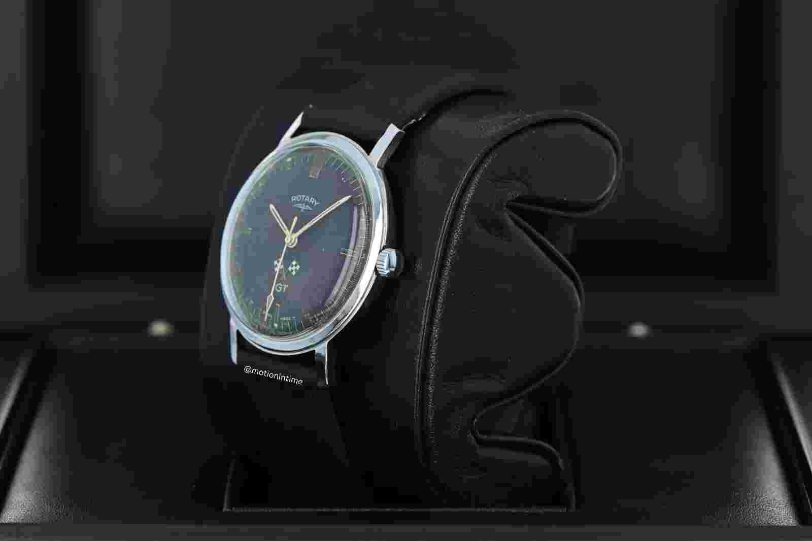 Rotary GT Vintage 35mm Black Dial on Stainless Steel and Black Leather Strap