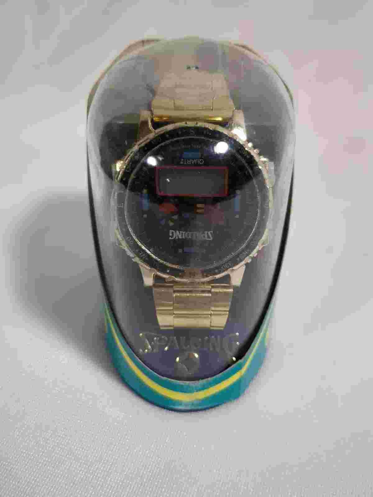 Vintage Spalding Quartz Action Sports Bronze Digital Watch Metal Gold Band