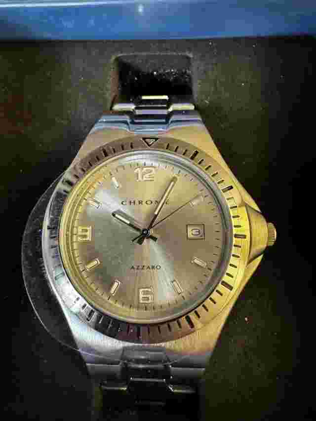 Azzaro Chrome Watch Mens 42mm Date Silver Tone 7.75" Quartz Classic