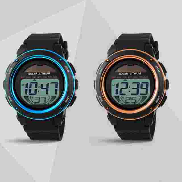 Solar Powered Digital Date Day Timer Alarm Men Women Wrist Watch SKMEI E5c3