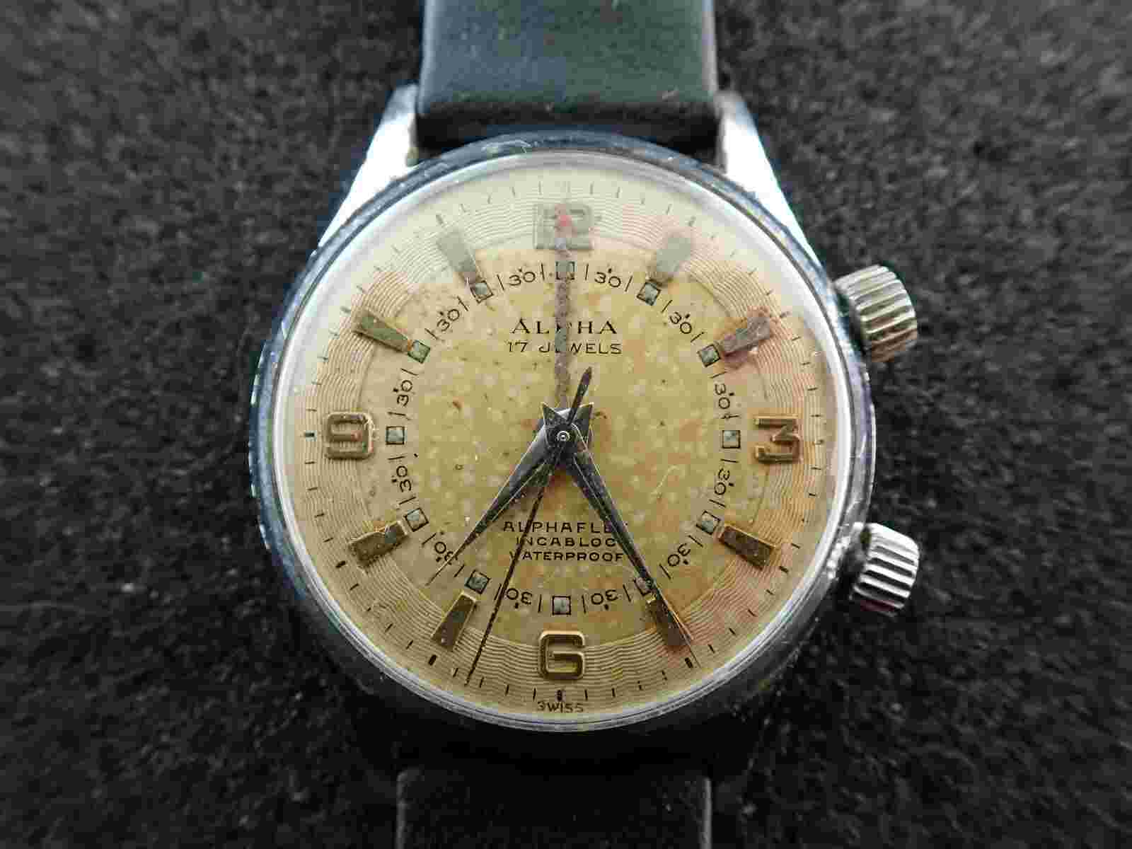 VINTAGE ALPHA ALARM WRISTWATCH ,CAL  AS 1475 ,KEEPING TIME, 17 JEWEL