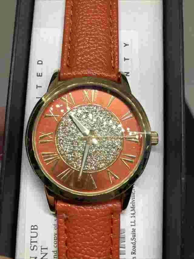 New Boxed Manhattan By Croton Orange Goldtone Jeweled Ladies Watch