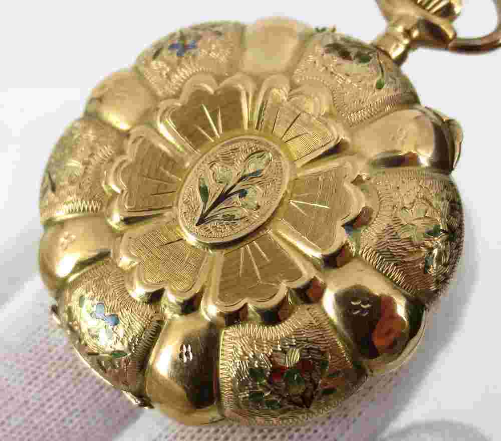 Rare Henry 14K Fancy Hunters Exhibition Prize Medal Winner Enamel Pocket Watch
