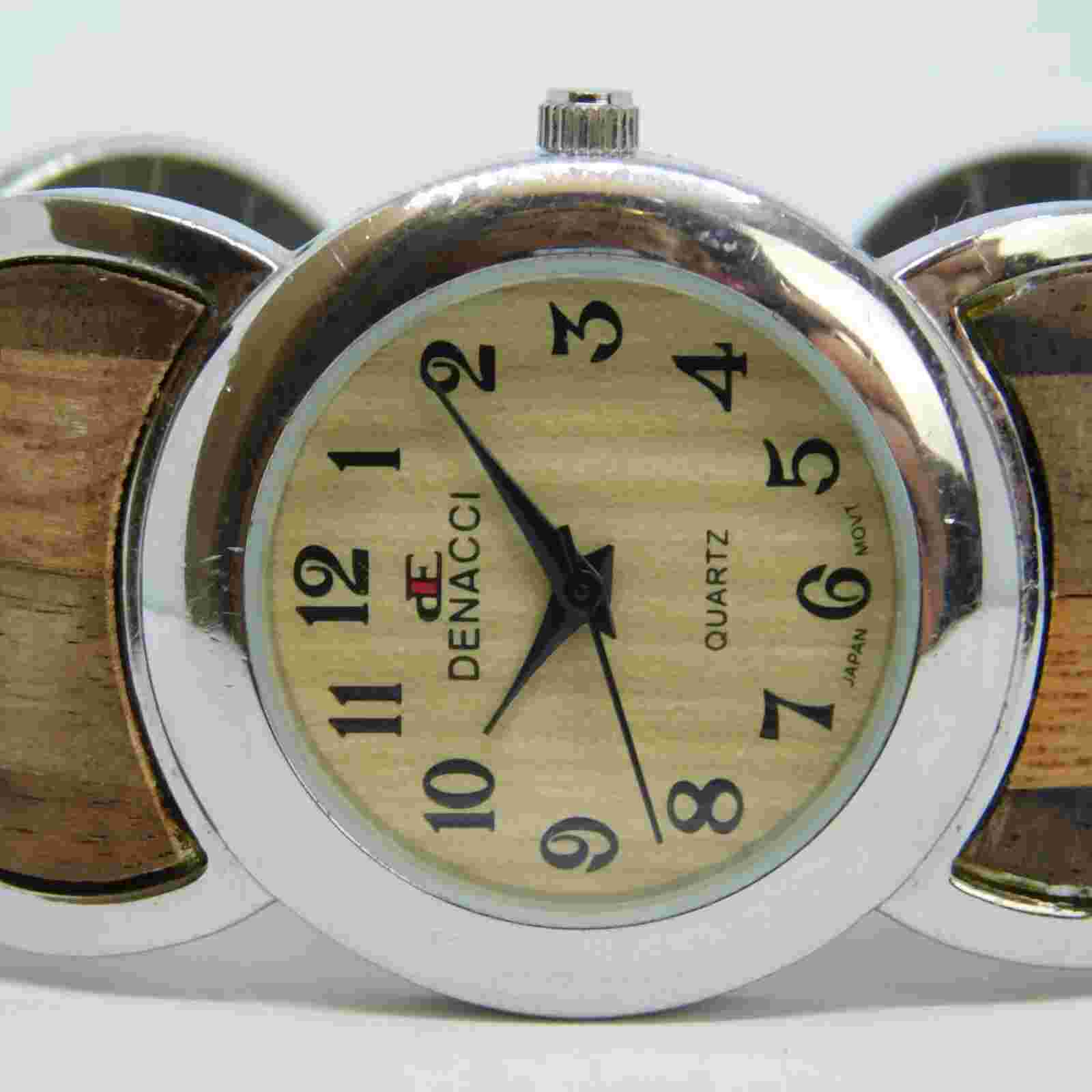 DENACCI Wood and Metal Quartz Analog Women's Watch Sz. 6" New Battery