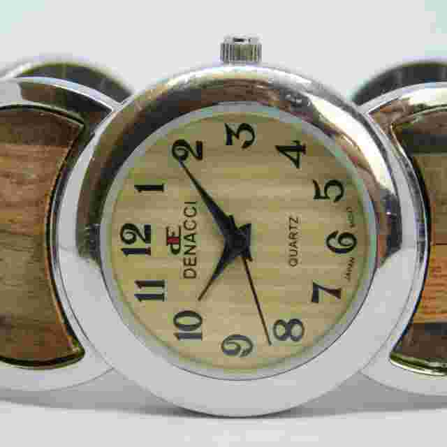 DENACCI Wood and Metal Quartz Analog Women's Watch Sz. 6" New Battery