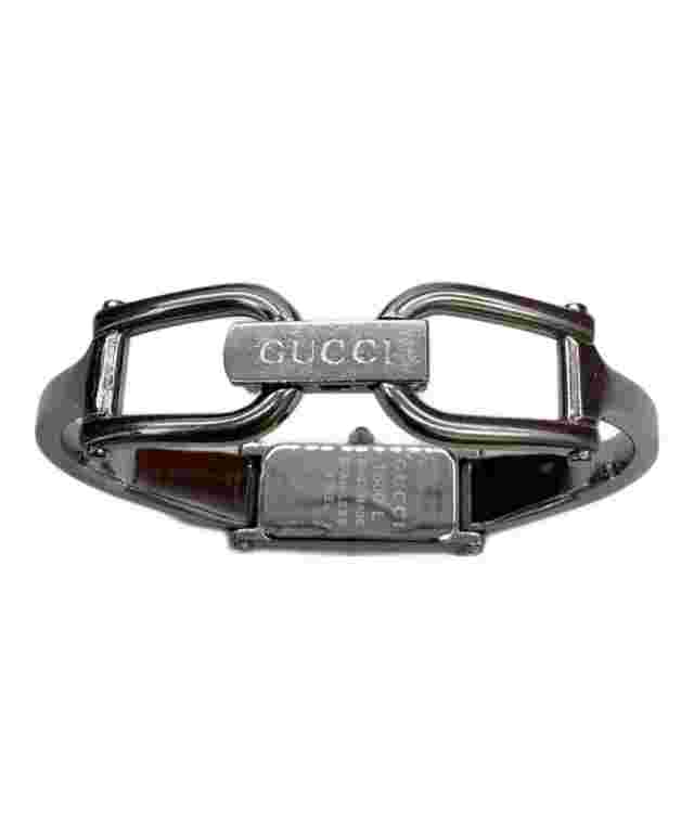 GUCCI 1500L Analog Quartz Watch Black Dial SS Rectangle Case Silver SS Bangle